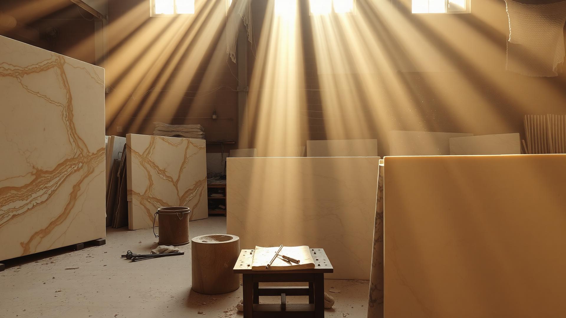 Anatolian travertine quarry and finished stone pieces